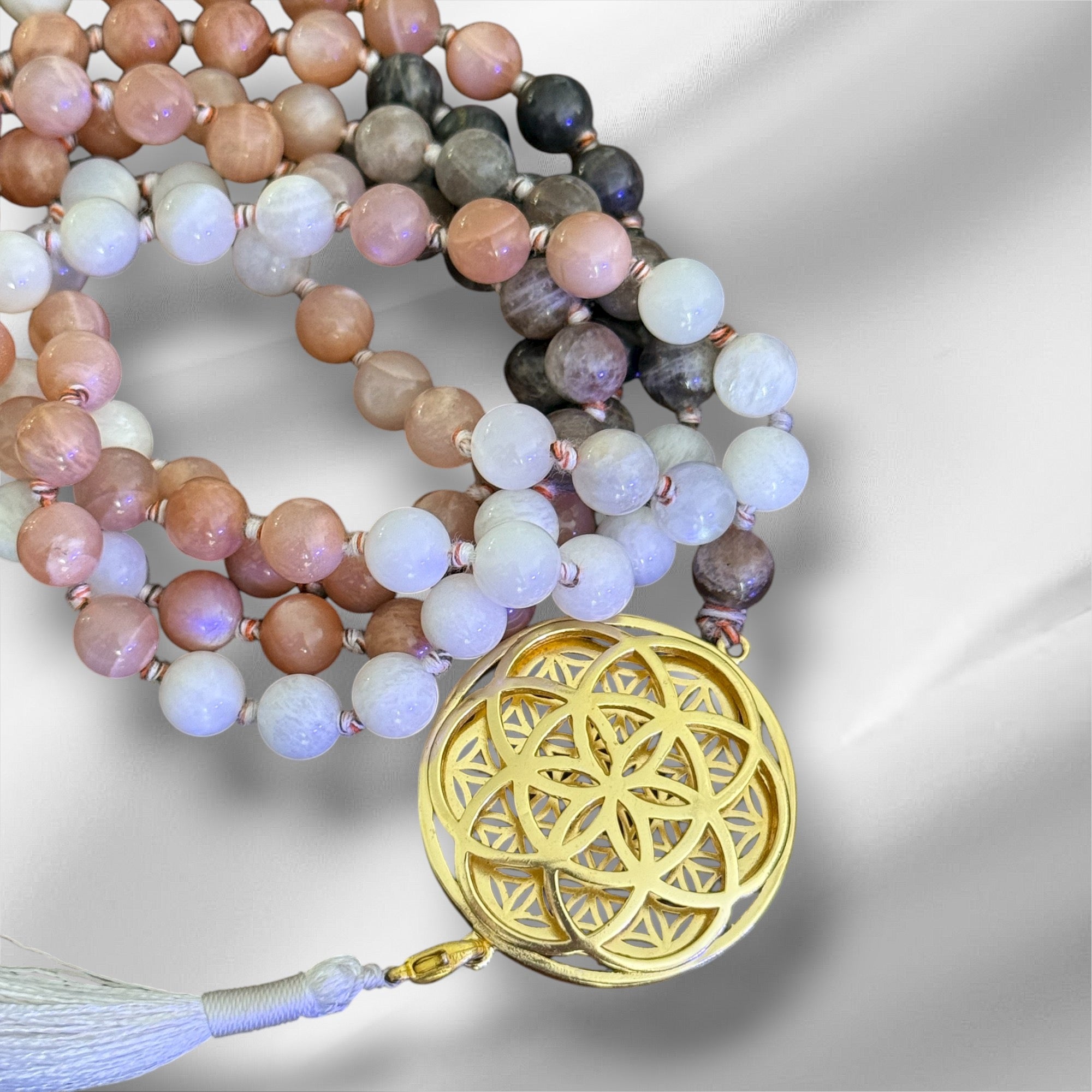 Sacred Geometry Necklace – Flower of Life with Exquisite Rare Beads- gold plated
