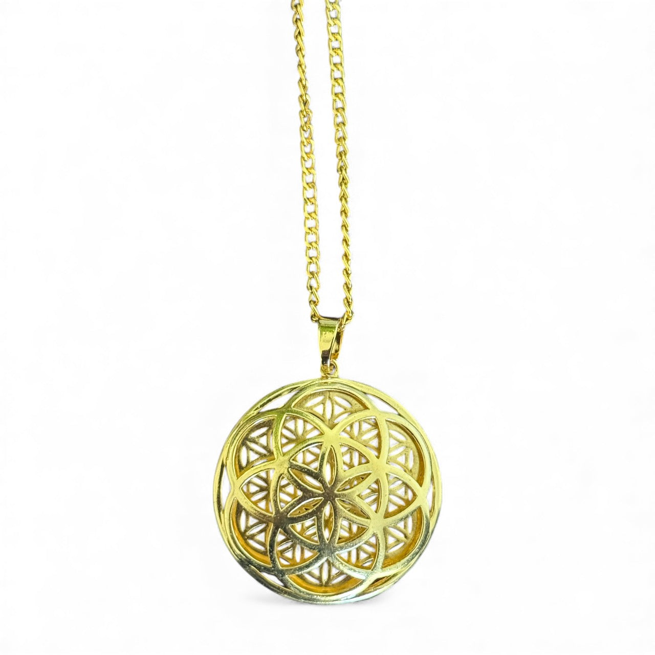 Gold-Plated Flower of Life Necklace – Sacred Geometry Pendant